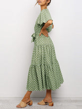 Women Polka Dot V-Neck Short Sleeve Casual Dresses With Belt
